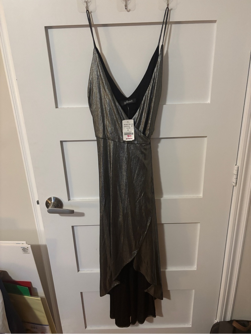 Mendocino Metallic Silver High-Low Slip Dress